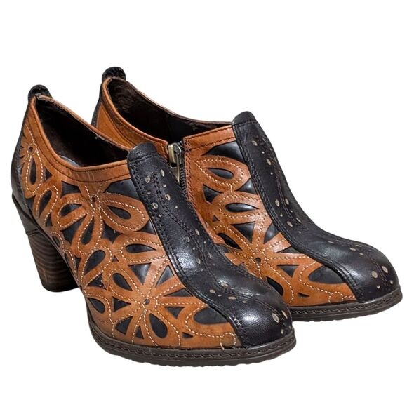 L’Artiste by Spring Step Arabella leather bootie stacked heel western size 37 - Picture 1 of 11